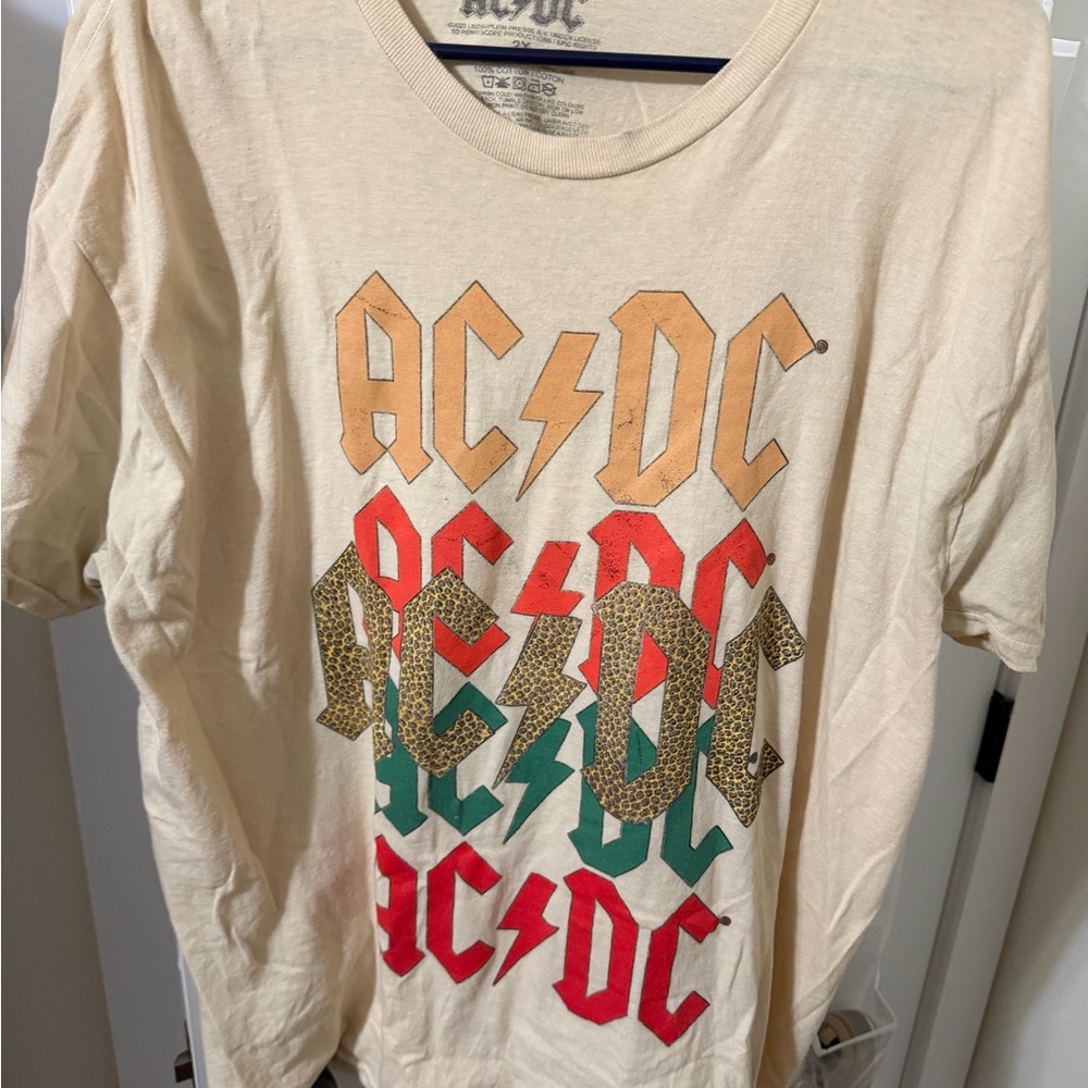 AC/DC Cream Tee with Black Logo Print